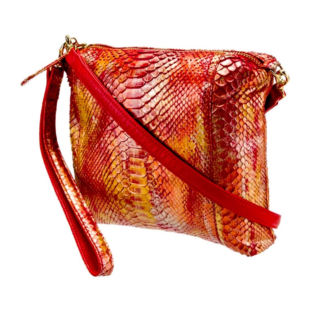 Carlos Falchi Red/Gold Snakeskin Crossbody Bag